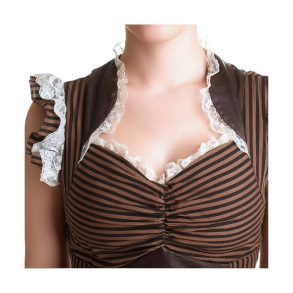 Banned Apparel Brown Long Maxi Black Striped Steampunk Corset Dress - 2XL - Picture 6 of 11